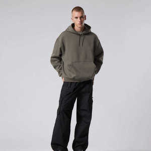 Custom Logo Heavyweight Blank <b>Oversized</b> <b>Hoodie</b> <b>Men</b> Streetwear Drop Shoulder Plain Pullover Khaki Green Cotton Fleece <b>Hoodie</b> - Product Image 4