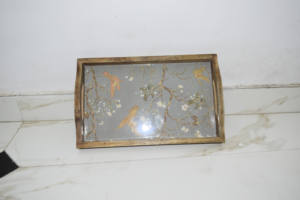 Juego de 2 bandejas rectangulares de madera de mango de la mejor calidad con patrón de mango estampado esmaltado para hoteles, restaurantes, cocinas de la India - Product Image 4