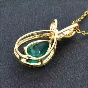 Collar de Plata 925 Bañado en Oro con Diamantes y Esmeralda en Forma de Lágrima, Colgante con Halo de Diamantes, Joyería de Piedra de Nacimiento de Mayo, Collar Delicado - Product Image 6