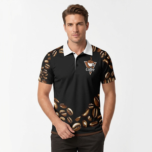 เสื้อโปโลพิมพ์ลายเมล็ดกาแฟแบบกำหนดเอง – ชุดกีฬาสีดำพร้อมเสื้อโปโลคอปกสีขาว - Product Image 1