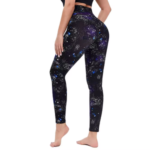 Leggings de yoga taille haute à séchage rapide en polyester/nylon, longueur intégrale, avec ceinture élastique et motif imprimé - Product Image 1