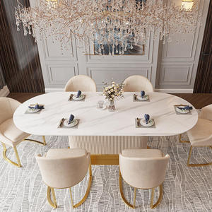Ensemble de table à manger de luxe moderne en marbre personnalisé Daystar Trade, design cannelé, chaises rembourrées, 6 places, rectangulaire, à assembler - Product Image 2