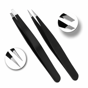 Ensemble de pinces à épiler noires pour sourcils, pointues et inclinées, en acier inoxydable de précision - Product Image 4