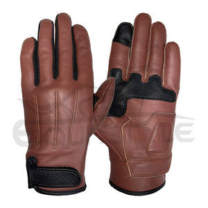 Gants de moto en cuir marron pour hommes, gants de conduite à doigts complets avec paume rembourrée, gants de sécurité pour moto en gros OEM pour l'hiver - Product Image 1
