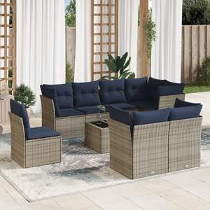 Ensemble de canapés de patio en polyrotin gris, 9 pièces, avec coussins, meubles d'extérieur durables - Product Image 1