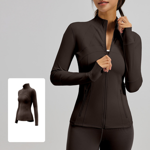 Factory Seamless 4 Way Stretch Active <b>Jacket</b> Women High Collar Zip Up Second Skin Feel Running <b>Workout</b> Long Sleeve Top - Product Image 4