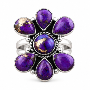 Purple Copper Turquoise Handmade Western Style Pear Round Gemstone <b>Statement</b> <b>Ring</b> Boho Jewelry <b>Ring</b> Gift for Women - Product Image 6