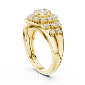 Anillo de Oro Amarillo con Halo de Diamantes Redondos, Anillo de Compromiso Clásico para Mujer, Anillo con Diamantes Naturales - Product Image 2