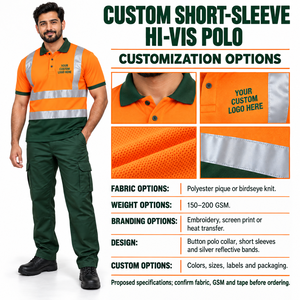 Chemises polo de sécurité en coton imprimées sur mesure, certifiées CE, pour uniformes de travail, avec impression par transfert thermique et haute visibilité - Product Image 6