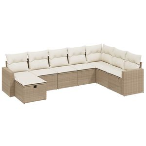 Juego de sofás de jardín de acero con recubrimiento de polvo y poli ratán beige de 8 piezas - Product Image 2