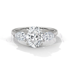 Three Stone 925 <b>Silver</b> <b>Ring</b> For Wome Most Selling Oval Cut Diamond <b>Ring</b> Pave <b>Settings</b> for Everyday Wear Office Use and Elegant - Product Image 1