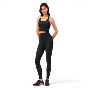 Leggings de yoga pour femmes de couleur unie |   Pantalon long minimaliste antibactérien en spandex/polyester à taille haute |   Prix de gros - Product Image 1