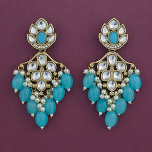 ต่างหูมุกสไตล์โบฮีเมียนขายดีที่สุดจาก Kanhai Jewels ชุบเมห์นดี สีขาวนิกเกิล ปราศจากสารตะกั่ว สำหรับผู้หญิง - Product Image 2
