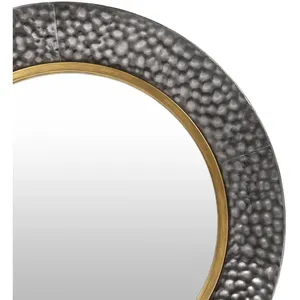 Modern Round Metal Wall Mirror With Hammered <b>Frame</b> And Gold Accents For Contemporary Home Decor Entryway Style - Product Image 4