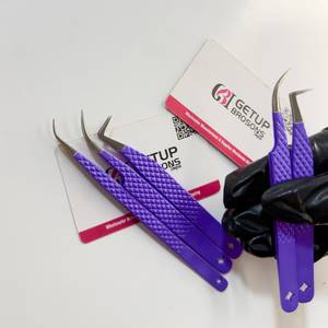 Pince à épiler pour cils GETUP BROSONS IMPEX de haute qualité, revêtement poudré violet, 90°, pointe courbe/plate, découpe personnalisée - Product Image 1