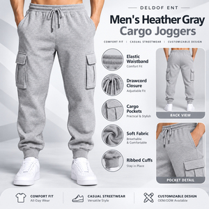 Pantalon de survêtement cargo gris clair pour homme 2026 avec poches utilitaires à rabat, coupe décontractée, chevilles élastiques, bas de tenue streetwear urbain, fournisseur en gros - Product Image 6