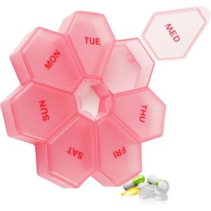 Portapillole Settimanale 7 Giorni Rosa-Rosso e Contenitore Giornaliero per Vitamine per la Gestione dei Farmaci - Product Image 1