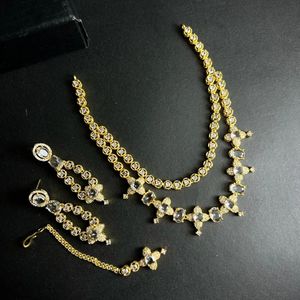 Bridal Necklace Sets Women Zircon Vintage Wedding Party Engagement Gift Jewelry Chokers Earrings <b>Bracelet</b> <b>Flower</b> Design Brides - Product Image 4