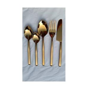 Ensemble de couverts de luxe en acier inoxydable plaqué or 4 pièces, finition miroir, cuillère, fourchette, couteau, bord droit, passe au lave-vaisselle, durable. - Product Image 6