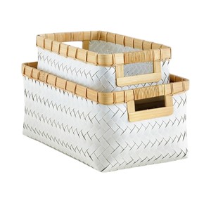 Panier en bambou blanc écologique, boîte de rangement rectangulaire, accessoires pour la maison, organiseurs, ensembles de salle de bain tissés, décoratifs, articles ménagers - Product Image 2
