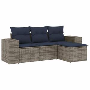Juego de Sofás de Jardín de 4 Piezas en Poliratán Gris con Cojines para Muebles de Patio - Product Image 2