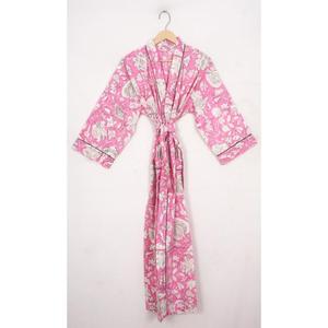 ชุดนอนผ้าไหมวินเทจสำหรับผู้หญิง ชุดคลุมกิโมโนสำหรับใส่ไปชายหาดหรือในบ้าน ชุดคลุมอาบน้ำผ้าฝ้ายพิมพ์ลายดอกไม้ - Product Image 2