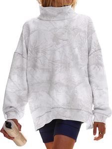 Pull-over molletonné oversize imprimé pour femme, col montant, bleu clair, épaules tombantes, style streetwear - Product Image 3