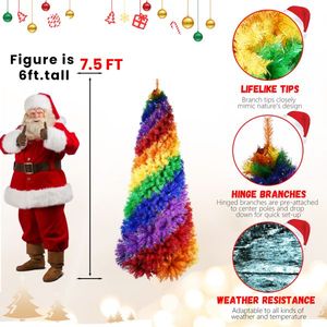 Albero di Natale Artificiale a Spirale Arcobaleno in PVC da 180 cm, 1248 Punte di Rami, Design Unico a L Pieno, Colorato per Decorazioni Natalizie - Product Image 5