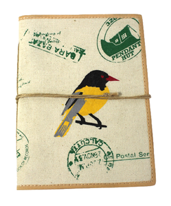 Carnets promotionnels à couverture souple en toile, faits à la main, en papier de coton recyclé, avec motif d'oiseau imprimé à l'écran, journal intime - Product Image 1