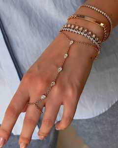Vente en gros : Bracelet chaîne de main et bague multi-pierres serties clos en or 14k 18k avec diamant de laboratoire poire de 2 carats - Fabricant - Product Image 4