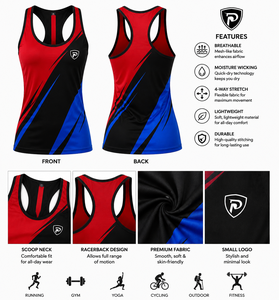 Women's Casual Tank <b>Top</b> <b>Red</b> Black Blue Solid 100% Organic Cotton Quick Dry Knitted Scoop Neck Front Logo - Product Image 6