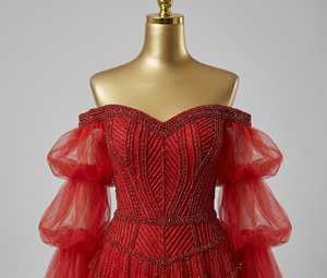 Robe de soirée sirène rouge en satin, épaules dénudées, longueur ras du sol, pour femme, de créateur, élégante, perlée, pour bal, fête, bal de promo, princesse, mariage - Product Image 4