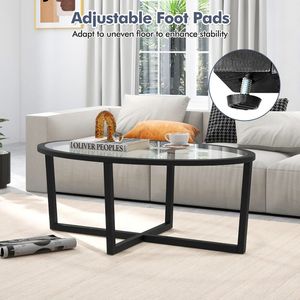 Gambe ovali in legno di Acacia con Base a croce 1PC tavolino in vetro per soggiorno - Product Image 5