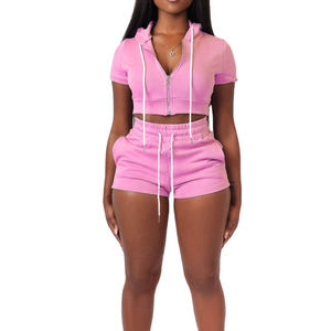 Ensemble de survêtement personnalisé pour femme : sweat à capuche zippé orange et short, ensemble deux pièces pour yoga, gym, entraînement, crop top sexy - Product Image 2