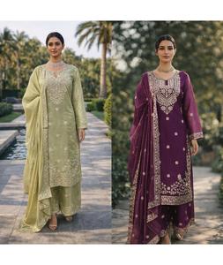 Traje Salwar Kameez de Seda JMC con Bordado de Hilo, Completamente Cosido, para Bodas y Festivales, Ropa Étnica India - Product Image 1