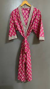 Indian Block Print Floral Cotton Kimono Robe Boho <b>Beach</b> <b>Cover</b> <b>Up</b> For <b>Women</b> - Product Image 6
