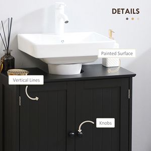 Mobile Bagno Nero con Lavabo a Colonna, Armadietto Sottolavabo a 2 Ante con Ripiano - Product Image 6