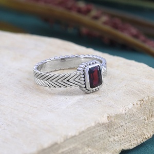 Natural <b>Garnet</b> Wholesale 925 Sterling <b>Silver</b> <b>Ring</b> Handmade Red <b>Garnet</b> Bezel Set Chevron Band <b>Ring</b> for Women - Product Image 6