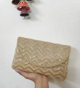 Pochette légère imperméable en coton avec bouton fleur en strass, sac de soirée formel - Product Image 1