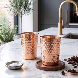 Copper Straight Cups Hammered Finish 2-Pack Insulated Drinking Cups Kitchen Use Modern Design - Product Image 1