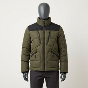 Chaqueta Acolchada Verde Oliva para Hombre, Cuello Alto, Cierre de Cremallera Frontal, Resistente al Viento, Transpirable, de Secado Rápido, Ecológica, Informal para Invierno - Product Image 1