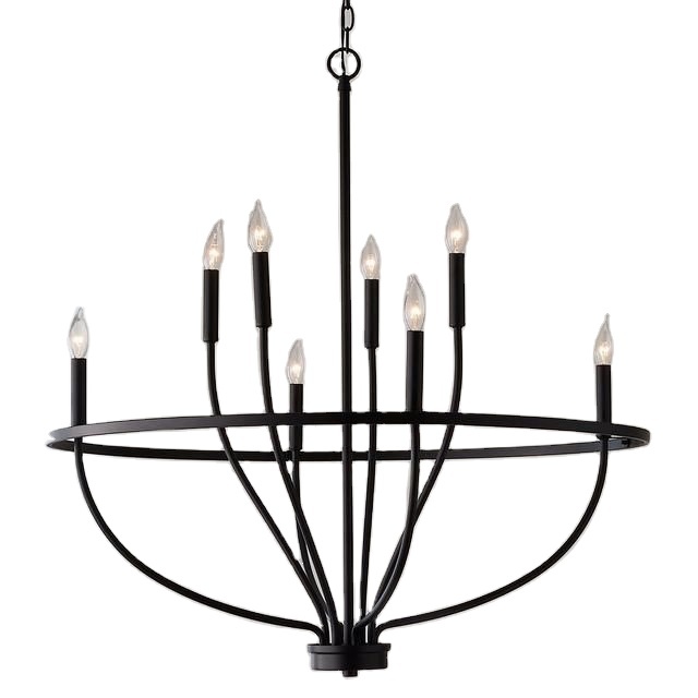 Modern Minimalist Candle Style Chandelier Black Metal Hanging Ceiling Light Elegant Lamp for Living Dining Room And Hotels