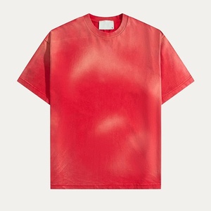 Camiseta Oversize de Algodón Rojo Tie-Dye para Hombre, Estilo Casual de Verano, Manga Corta, Teñido Liso, Sin Cuello, Estilo Urbano - Product Image 1