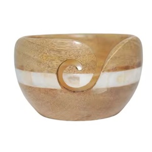 Cuenco redondo de madera con incrustaciones de nácar para hilo, soporte para tejer a mano y ganchillo, cuenco de madera duradero para hilo, accesorios sencillos para tejer. - Product Image 1