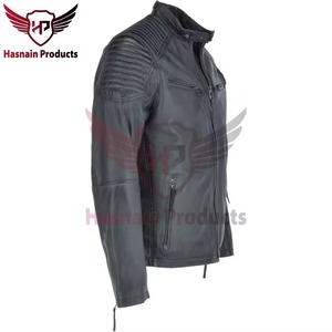 Chaqueta de Cuero Genuino Negra para Hombre, Corte Ajustado, Estilo Cafe Racer, Motociclista, de Piel de Vacuno, con Hombros Acolchados, Clásica, Personalizada, Cálida para Invierno - Product Image 2