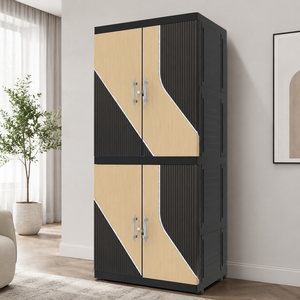 Armoire de rangement portable Naiba, autoportante, minimaliste, en plastique, avec portes à panneaux plats en lin taupe, écologique, pour salon - Product Image 1