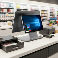 Système de point de vente (PDV) double en libre-service avec caisse enregistreuse, deux écrans tactiles de 15,6 pouces (horizontal/vertical), capacitifs 10 points tactiles, 80 mm