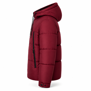 Veste matelassée à capuche couleur personnalisée, en polyester lisse, avec larges empiècements matelassés, fermetures éclair noires, manteau d'hiver premium style streetwear - Product Image 2