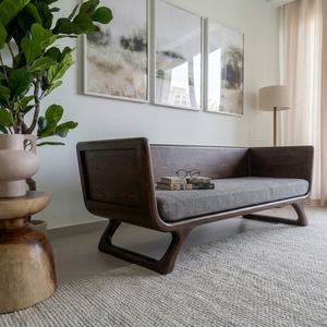 Midcentury Modern Curved <b>Wooden</b> <b>Sofa</b> Set Three Seat Upholstered Fabric Armless Tight Back Foam Solid Oak <b>Legs</b> Living Room - Product Image 5