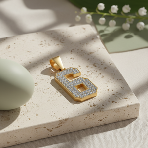 Diamtrendz Lucky Number 6 <b>Pendant</b> Chain Rhodium Plated Hiphop Style 925 Silver Zircon 10K 14K 18K <b>Solid</b> <b>Gold</b> - Product Image 5